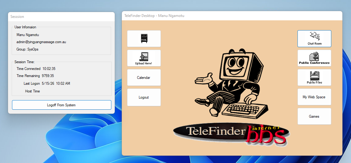 TeleFinder BBS desktop screen