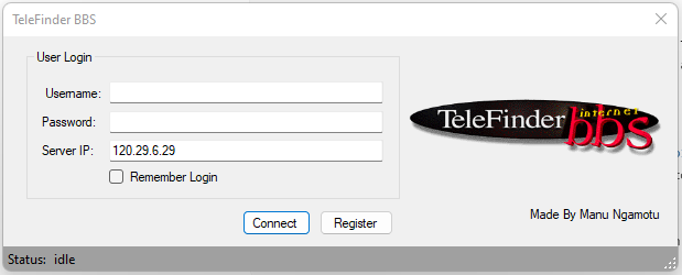 TeleFinder BBS login screen